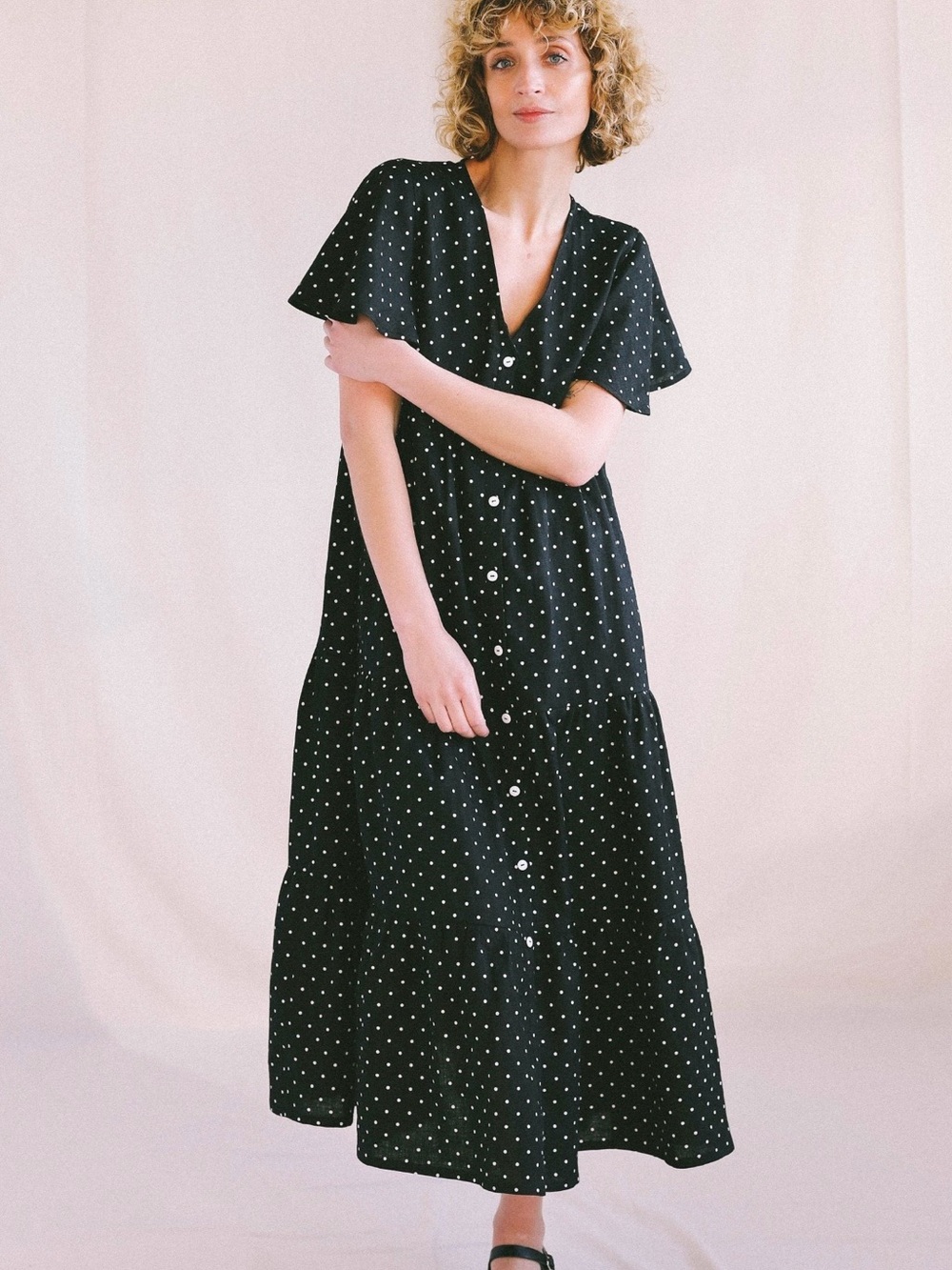 Maxi tiered linen dress - Handmade by OFFON Clothing (Black)